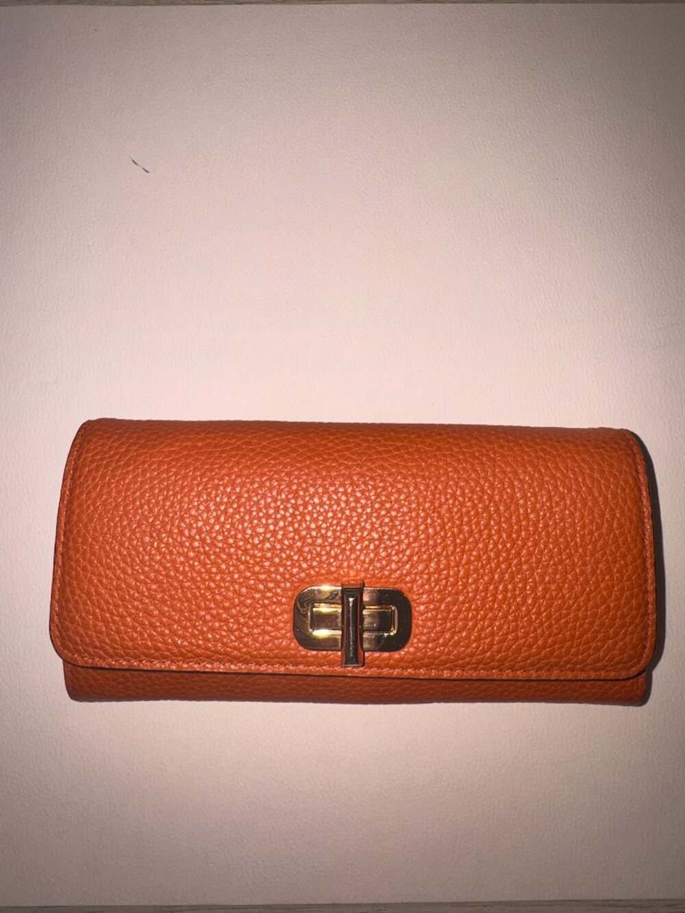 Michael Kors Pebbled Leather Turnlock Clutch Wallet Cognac Gold
